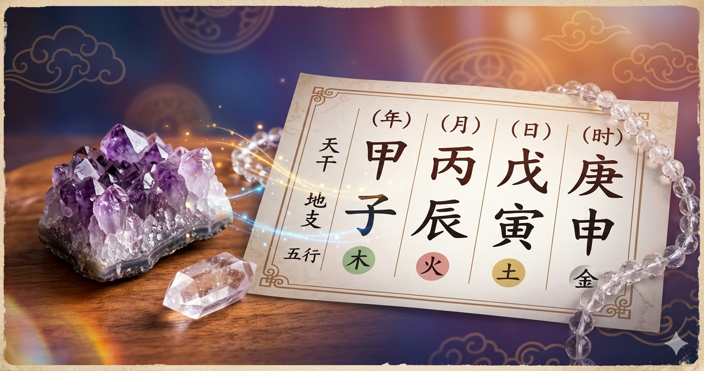 Five Element crystal bracelets matched to a BaZi birth chart by YUANRA