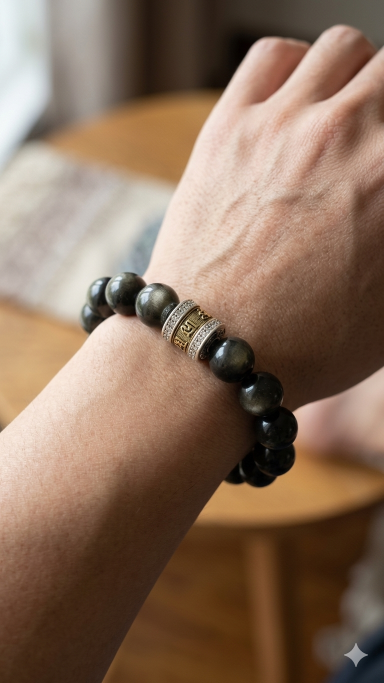 Black Obsidian Protection Bracelet | Silver Sheen · Energy Shield · Aura Cleanse