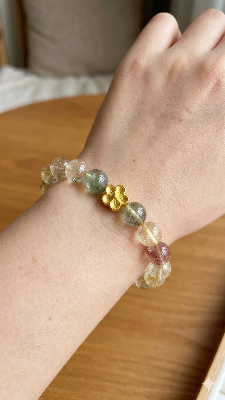 Rutilated Quartz Love Bracelet | Peach Blossom · Romance Fortune · Attraction Crystal