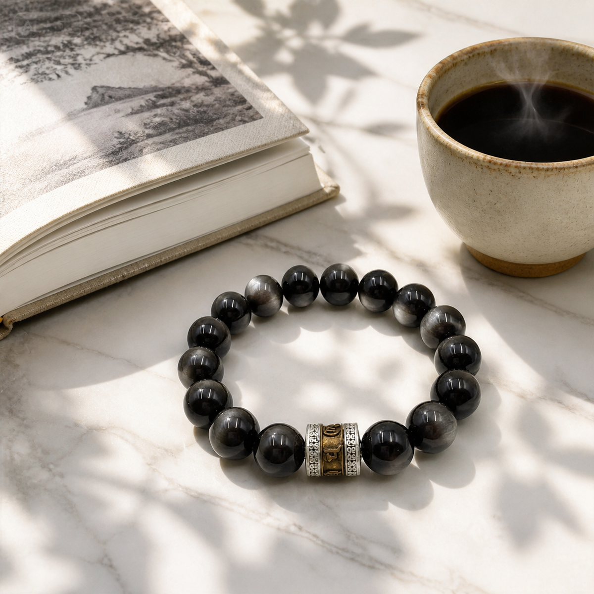 Silver Sheen Obsidian Bracelet – Protection & Calming Energy – lifestyle scene