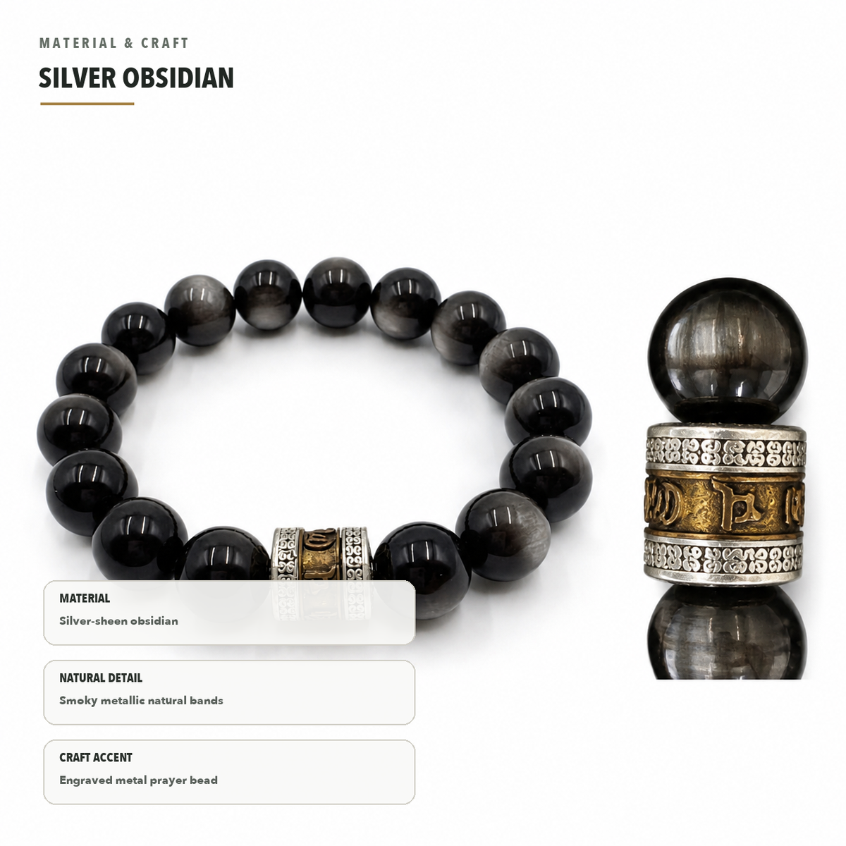 Silver Sheen Obsidian Bracelet – Protection & Calming Energy – material details