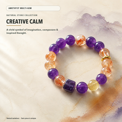 Amethyst & Red Rutilated Quartz Bracelet – Wealth & Confidence – crystal meaning
