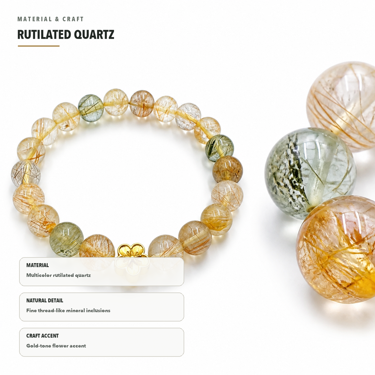 Rutilated Quartz Bracelet – Romance & Peach Blossom Luck – material details