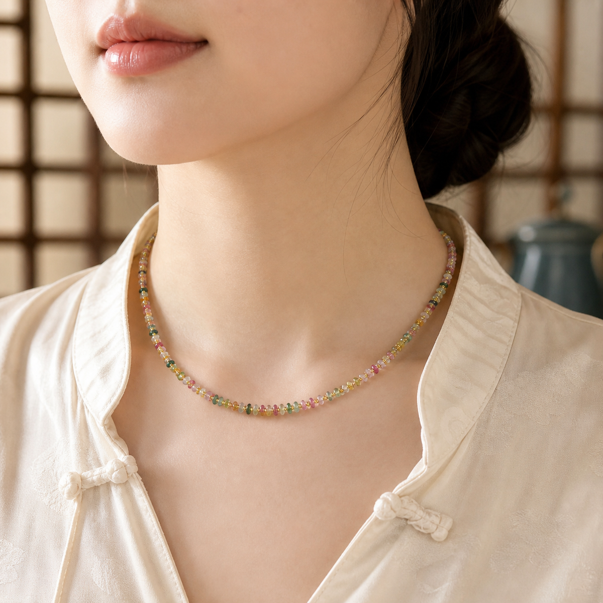 Tourmaline Freeform Necklace – Rainbow Energy & Joy – worn on wrist