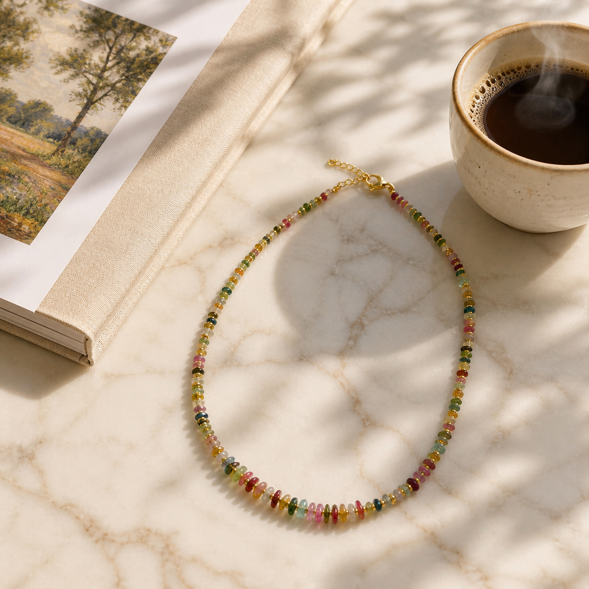 Tourmaline Freeform Necklace – Rainbow Energy & Joy – lifestyle scene