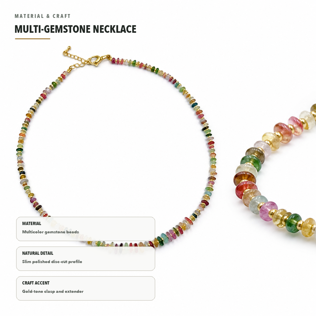 Tourmaline Freeform Necklace – Rainbow Energy & Joy – material details