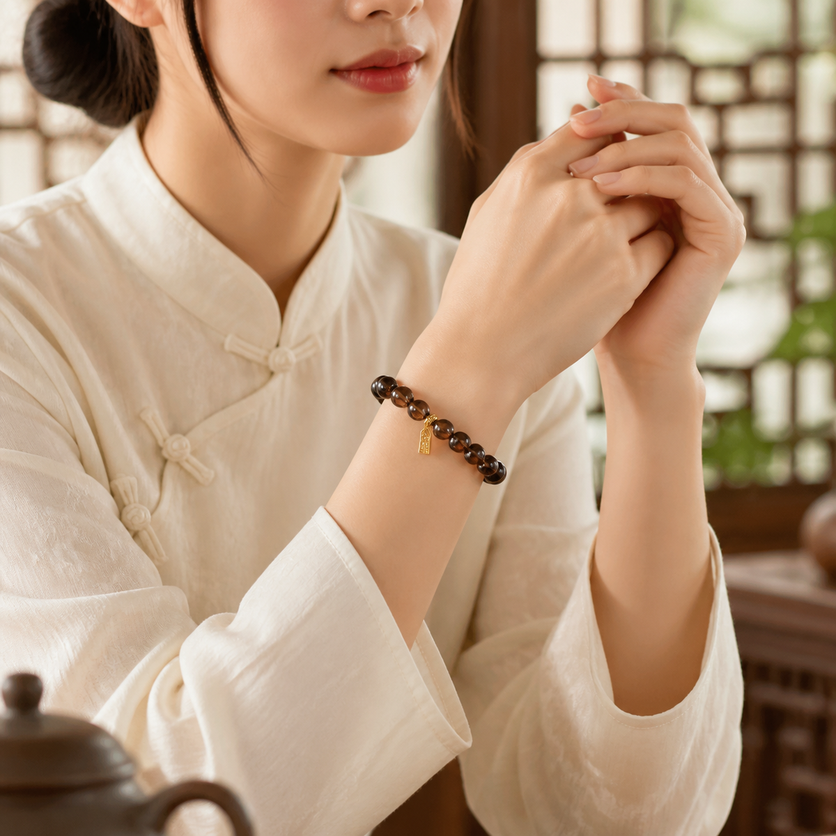 Smoky Quartz Bracelet – Grounding & Inner Peace – worn on wrist