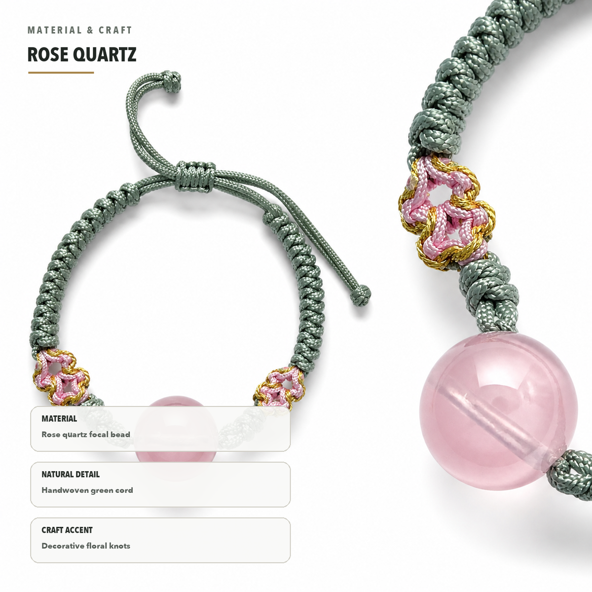 Rose Quartz Woven Bracelet – Self-Love & Romance – material details