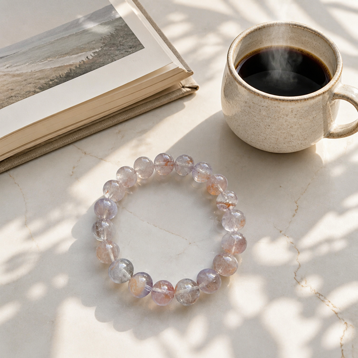 Pink-Purple Rutilated Quartz Bracelet – Dreams & Healing – lifestyle scene