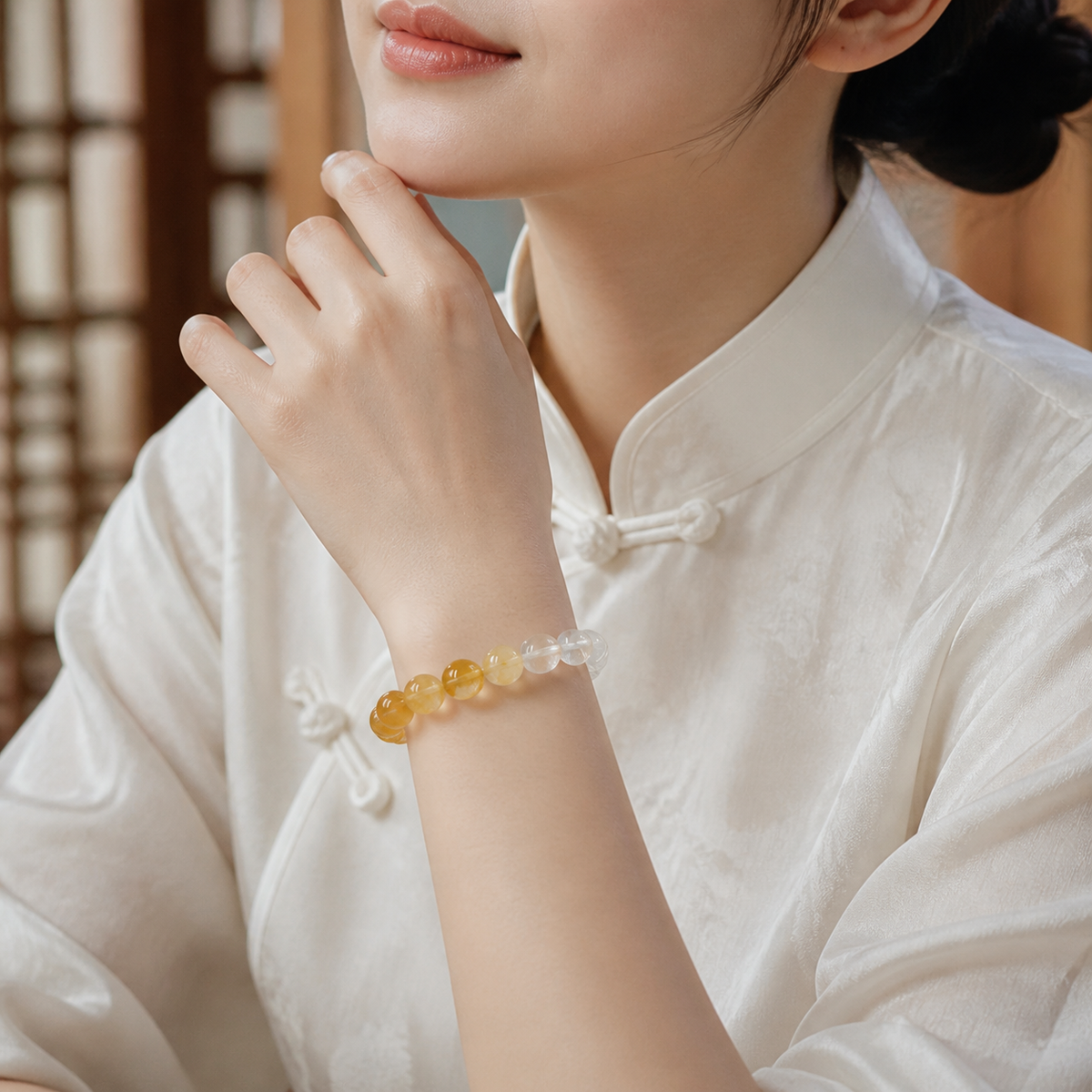 Yellow Hematoid Quartz Bracelet – Confidence & Warmth – worn on wrist