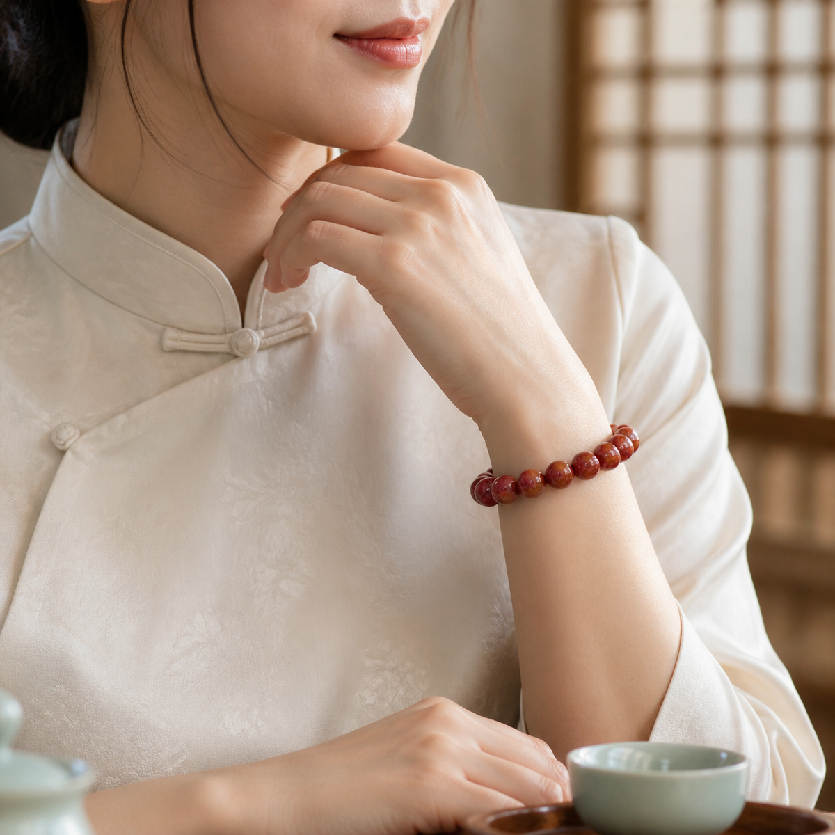 Rhodonite Bracelet – Emotional Strength & Healing – worn on wrist